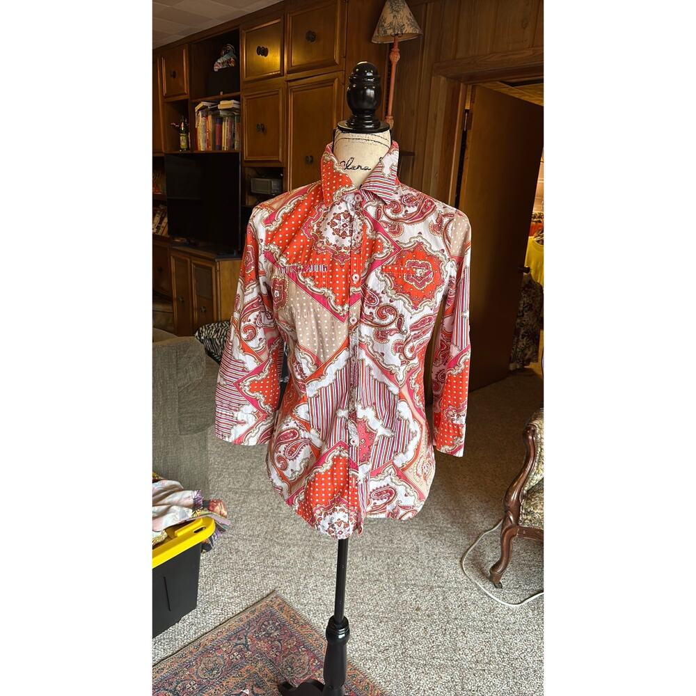 Vintage 90s coral paisley designer blouse